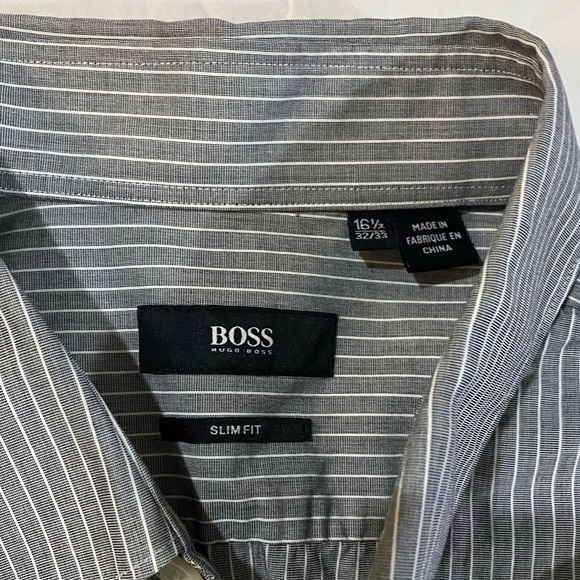 Hugo Boss stripped  button down grey-white slim fit casual preppy Dress shirt - Picture 3 of 7